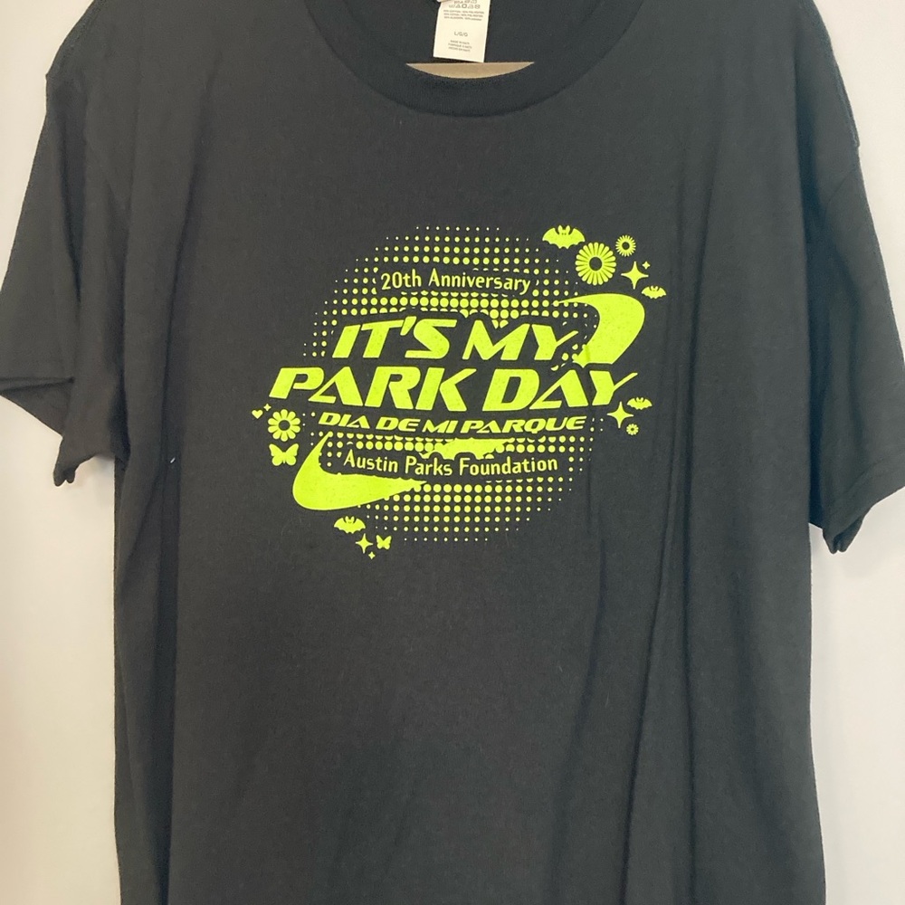 Austin It’s My Park Day 20th Anniversary Black T-Shirt with Neon Green Graphic